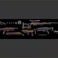 Metallic Firearms Collection Display With Rifles Handguns Ammunition And Magazines
