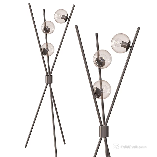 Modern Floor Lamps With Black Metal Frame And Clear Glass Globe Shades 3d model 