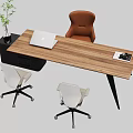 Wooden Office Desk With Laptop Black Cabinet Green Plant Brown Chair White Wheeled Chairs