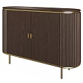 Elegant Dark Brown Wood Sideboard Featuring Gold Metal Accents Double Doors And Vertical Stripes