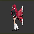 Anime Style Character With Red Fox Ears And Multiple Pink Tails In School Uniform