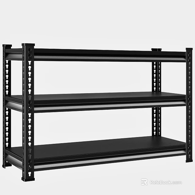 Black Metal Three Tier Storage Shelf Sturdy Industrial Garage Warehouse Use 3d model 