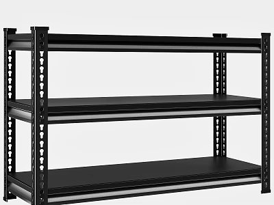 Black Metal Three Tier Storage Shelf Sturdy Industrial Garage Warehouse Use 3d model