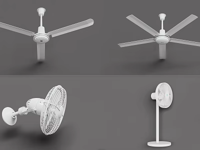 White Ceiling And Table Fans With Modern Design For Home Use 3d model