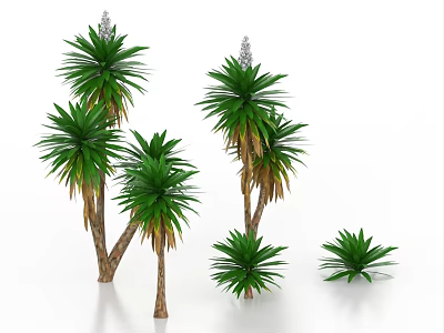 Lush Green Shrubs With Various Sizes Green Leaves And Brown Trunks 3d model