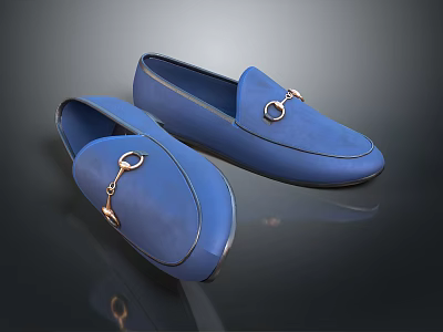 Blue Suede Loafers With Metal Buckle Slip On Design For Daily Casual Wear 3d model
