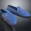 Blue Suede Loafers With Metal Buckle Slip On Design For Daily Casual Wear
