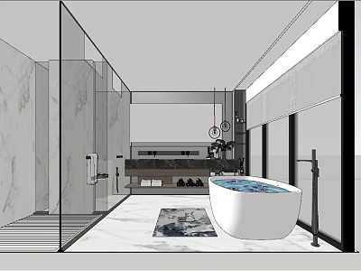 Modern Bathroom Interior Design With Marble Walls Bathtub And Shower Area 3d model