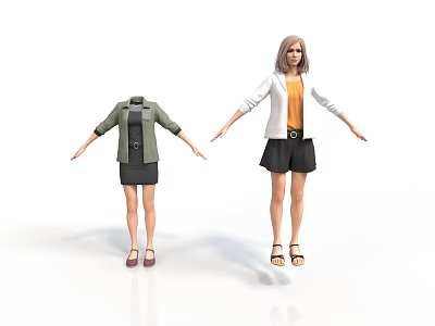 Women's Various Fashion Outfits With Coats Tops Skirts And Shoes 3d model