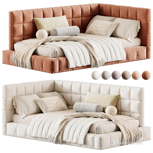 Modern Soft Upholstered Children Bed With Multiple Optional Colors And Cozy Full Bedding Sets 3d model 