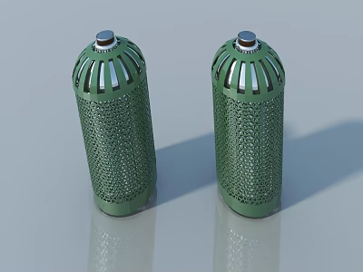 Two Green Swing Door Components With Mesh Design And Silver Tops 3d model