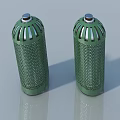 Two Green Swing Door Components With Mesh Design And Silver Tops