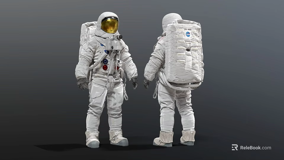 Men In White Astronaut Suits With Helmet And Backpack Front Back View 3d model 