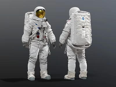 Men In White Astronaut Suits With Helmet And Backpack Front Back View 3d model