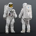 Men In White Astronaut Suits With Helmet And Backpack Front Back View 3d model