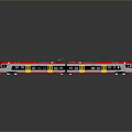 Modern Sleek Red And Silver Train With Streamlined Front And Multiple Carriages