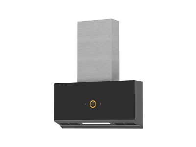 Modern Kitchen Range Hood With Black Body Gray Upper Part And Yellow Logo 3d model