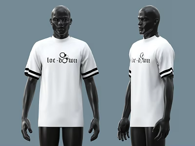 White Short Sleeve T Shirt With Black Cuffs And Lot OWN Text Design 3d model