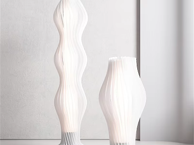 Modern White Floor Lamps with Wave Design and Pleated Material for Interior Decor 3d model