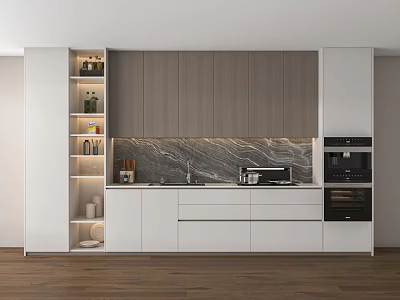 Modern Kitchen Interior With White And Gray Cabinets And Marble Countertop 3d model