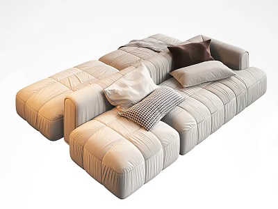 Modern Light Colored Sectional Multi Person Sofa With Various Cushions And Soft Fabric 3d model