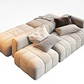 Modern Light Colored Sectional Multi Person Sofa With Various Cushions And Soft Fabric 3d model
