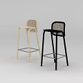Tech Exhibition Hall Displaying Modern Woven Bar Stools with Metal Frames in Two Tones 3d model