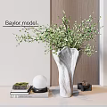 Baylor Model Decorative Ornament Set with White Vase Green Branches Books and White Spherical Decor