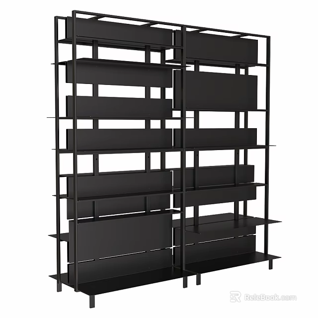 Sleek Black Storage Shelving Unit With Multiple Open Layers For Home Office Organization 3d model