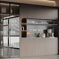 Modern Wine Cabinet with Glass Door and Open Shelves in Bright Kitchen Area