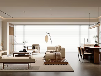 New Chinese Style Chinese Style Guest Restaurant Song Style Song Style Living Room Guest Restaurant Sofa Coffee Table Combination Sideboard Wine Cabinet TV Background Wall Island Table 3d model
