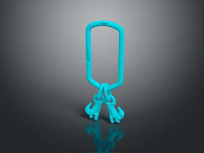 Blue D Shaped Carabiner With Two Hooks For Outdoor Activities Gear 3d model