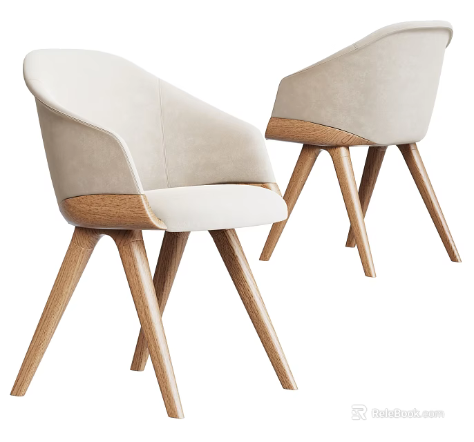 Modern Elegant Upholstered Dining Chairs With Beige Cushion And Wooden Legs 3d model 