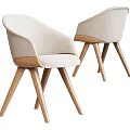 Modern Elegant Upholstered Dining Chairs With Beige Cushion And Wooden Legs