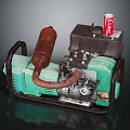 Vintage Green Generator With Rusty Exhaust Pipe And Coca Cola Can