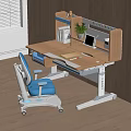 Adjustable Wooden Children's Desk with Bookshelf Chair and Study Storage Space