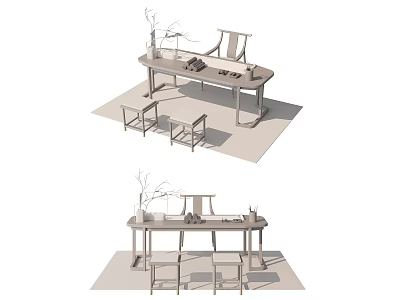 Minimalist Desk Interior Setup With Two Chairs And Decorative Vase 3d model