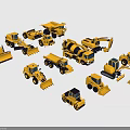 Various Types Of Yellow Construction Vehicles Including Bulldozers Mixers And Excavators
