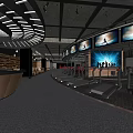 Modern Sports Club Gym Interior With Treadmills Large Screens And Seating Area