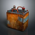 Rusty Vintage Battery With Red Top Components And Square Metal Body