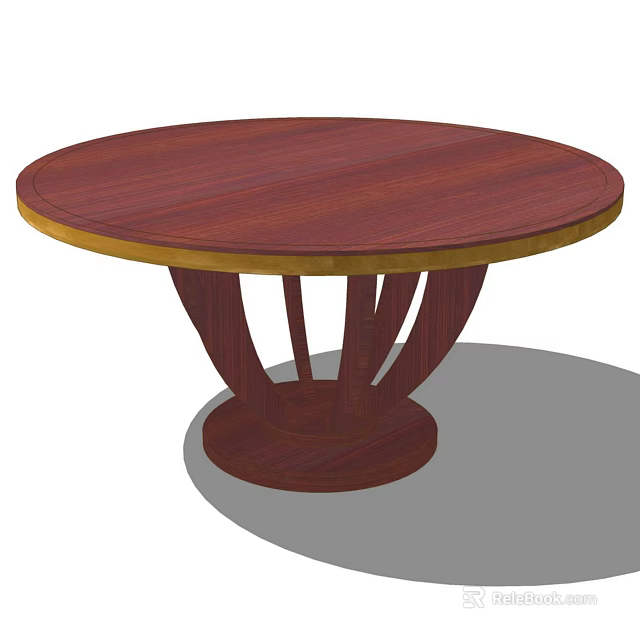 Modern Round Red Wooden Dining Table With Stylish Carved Base Structure 3d model
