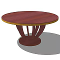 Modern Round Red Wooden Dining Table With Stylish Carved Base Structure 3d model