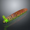 Caterpillar With Vibrant Stripes Segmented Body Green Legs And Spiky Head On Shiny Surface