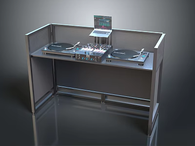 Professional DJ Console With Dual Turntables Mixer And Digital Display Panel 3d model