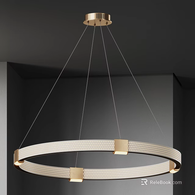 Modern Circular Chandelier With Metal Frame Woven Details And Hanging Chains For Interior Decor 3d model 
