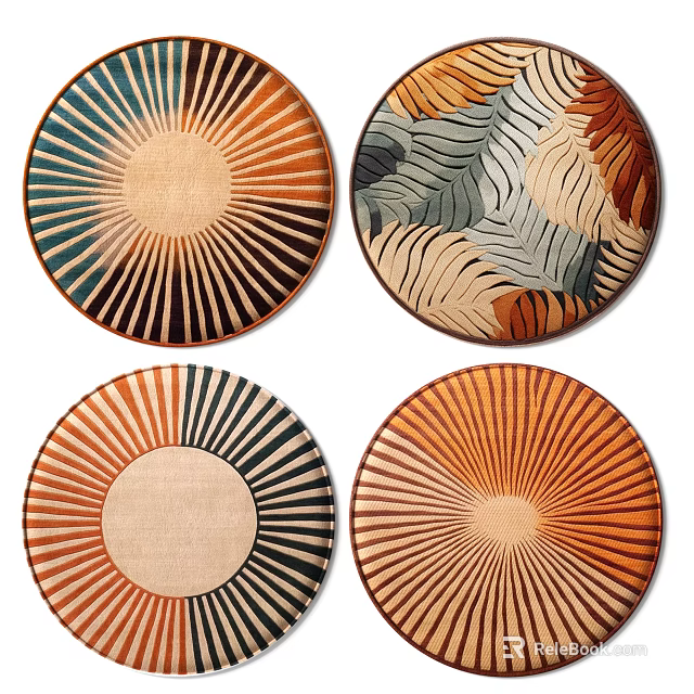 Round Rugs With Colorful Geometric Patterns And Leaf Textures For Home Decor 3d model