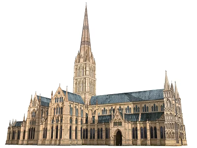 Gothic Church Exterior With Tall Spire Arched Windows And Stone Facade 3d model