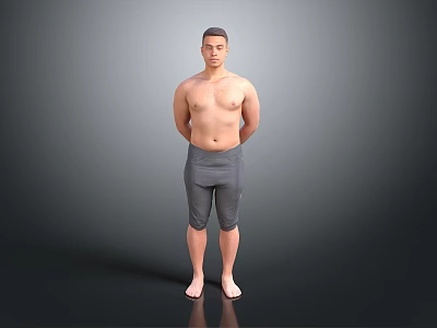 Shirtless Man Standing with Hands Behind Back in Gray Tight Pants on Gray Background 3d model