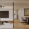 Modern Living And Dining Room Interior With TV Chandelier Coffee Table Dining Table And Flowers