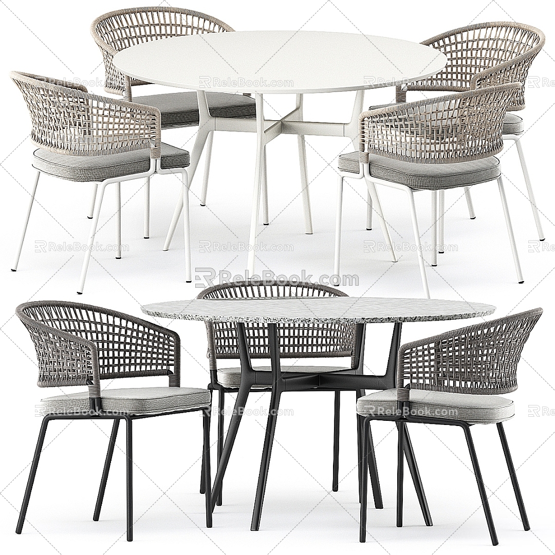 Outdoor woven tables and chairs 3d model